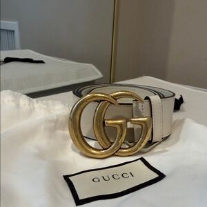 Gucci Gold Buckle White Belt